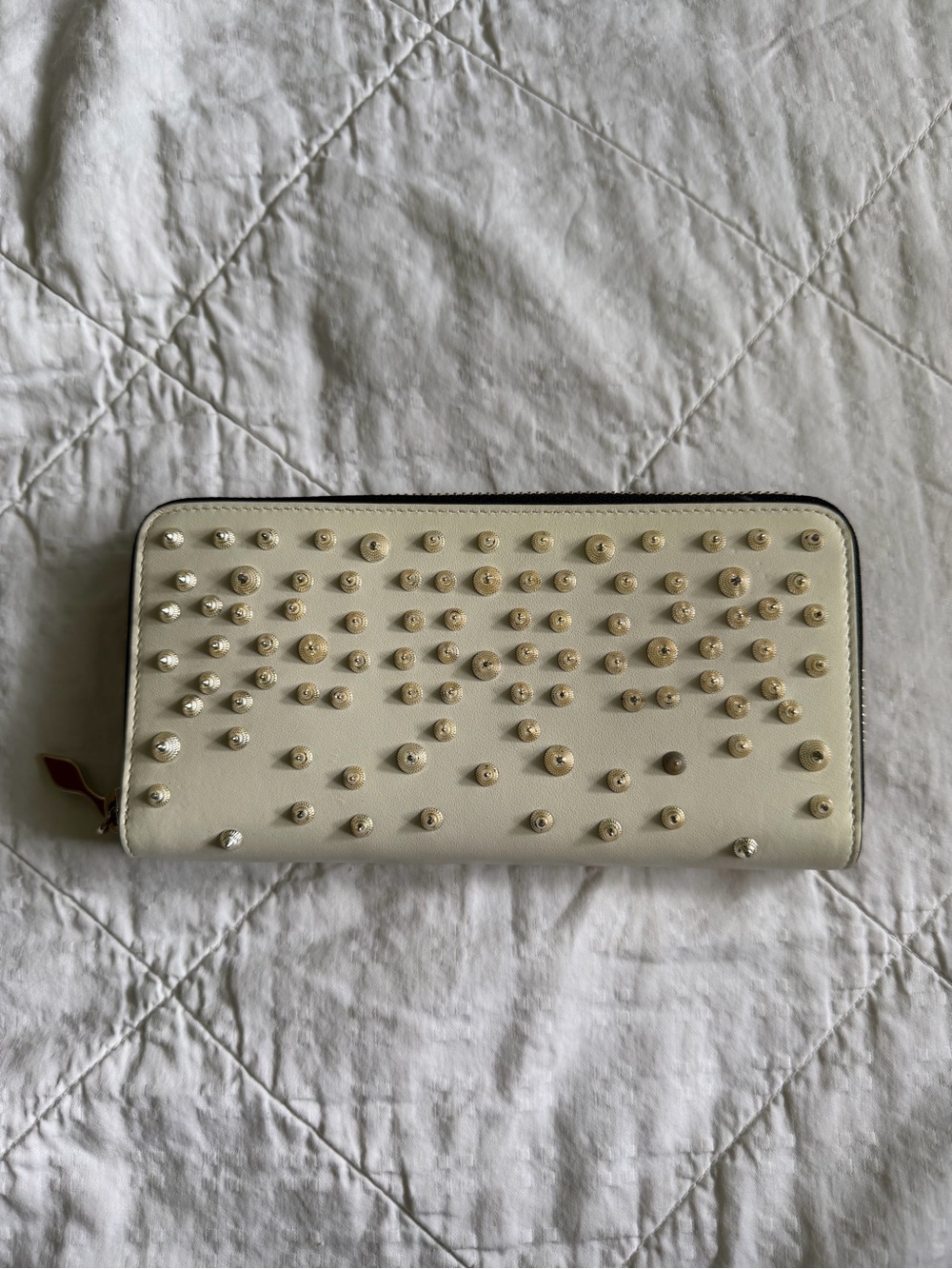 Christian Louboutin Studded Spike Cream Zip Wallet